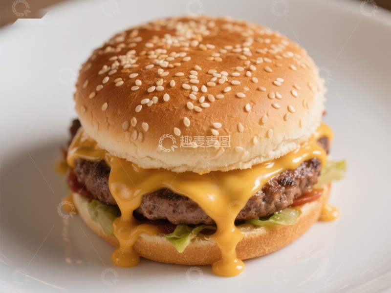 高清大图下载【趣麦麦图】芝士汉堡特写，美味诱人