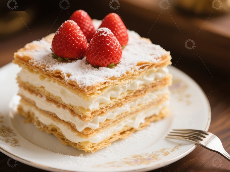高清大图下载【趣麦麦图】草莓奶油千层蛋糕
