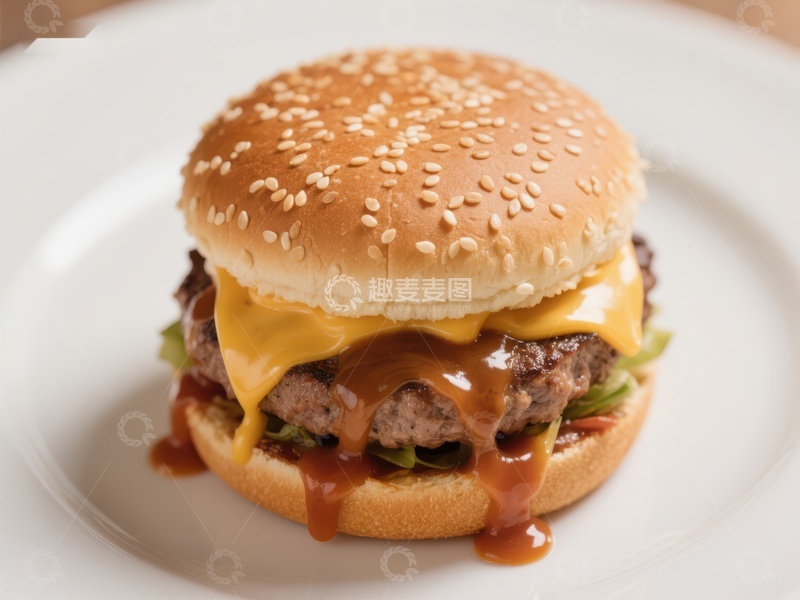 高清大图下载【趣麦麦图】芝士汉堡配酱汁特写