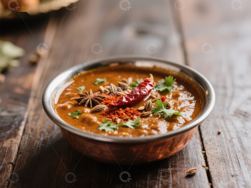 高清大图下载【趣麦麦图】香辣印度咖喱，点缀干辣椒与香料