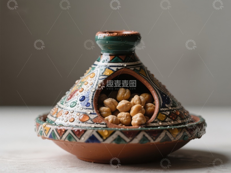 高清大图下载【趣麦麦图】彩绘陶锅中的鹰嘴豆