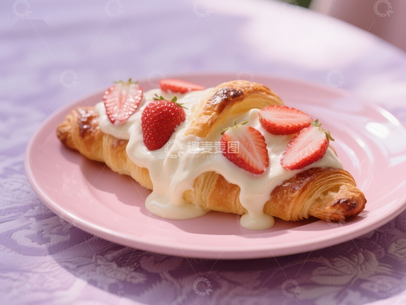 高清大图下载【趣麦麦图】草莓奶油羊角面包