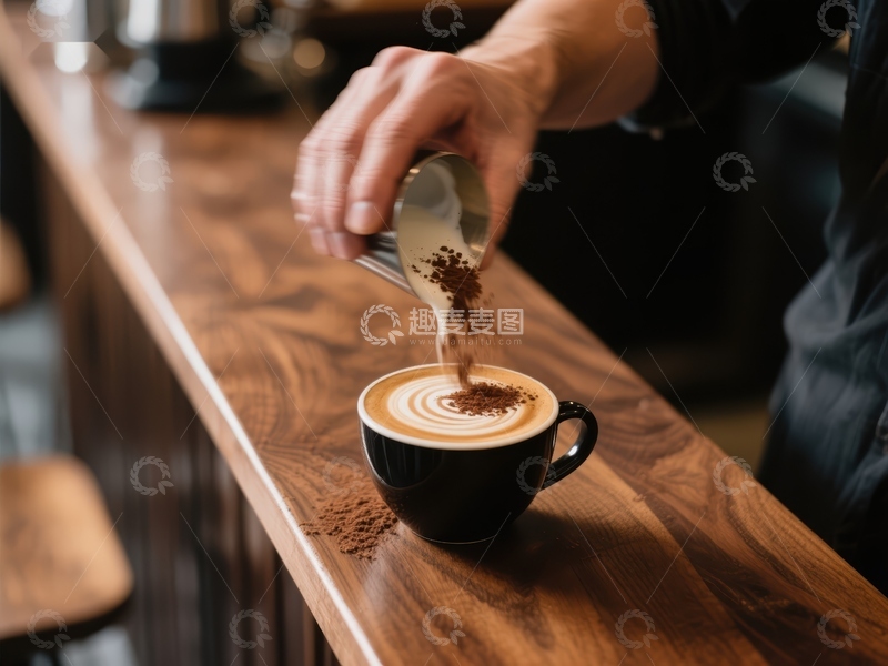 高清大图下载【趣麦麦图】咖啡师撒粉装饰咖啡