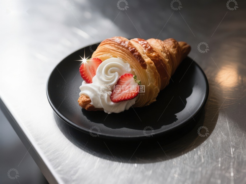 高清大图下载【趣麦麦图】草莓奶油羊角面包