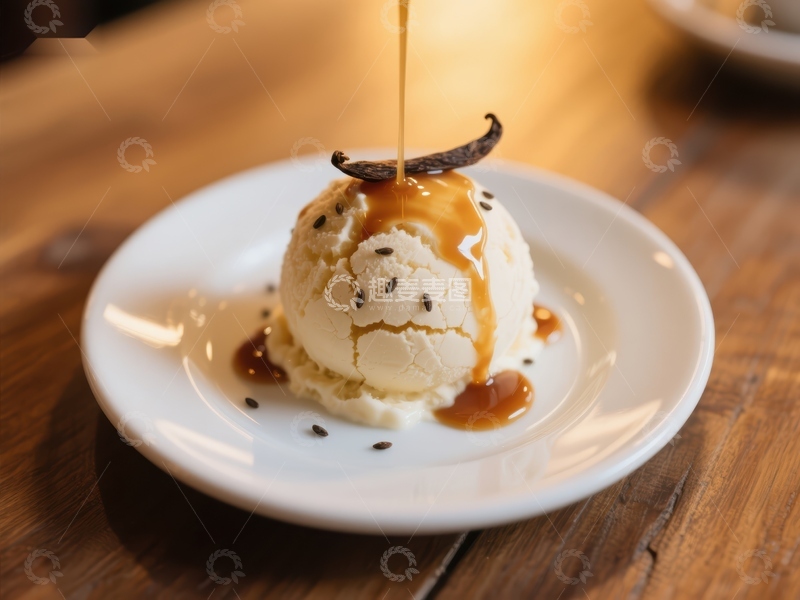 高清大图下载【趣麦麦图】-香草冰淇淋配焦糖酱和豆荚