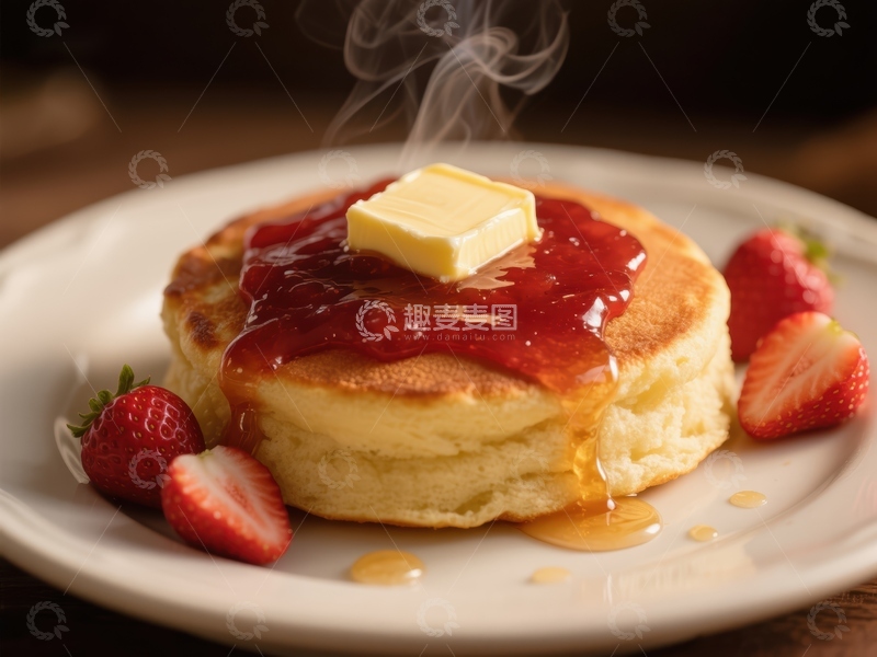 高清大图下载【趣麦麦图】热腾腾的草莓酱煎饼