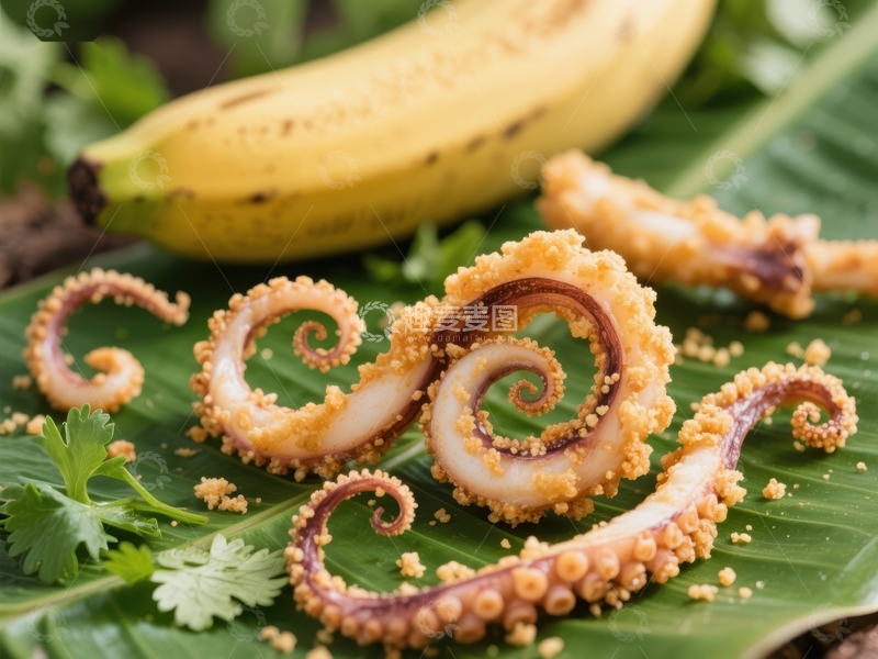 高清大图下载【趣麦麦图】香脆鱿鱼卷与香蕉的美味组合