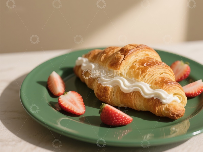 高清大图下载【趣麦麦图】奶油草莓夹心羊角面包