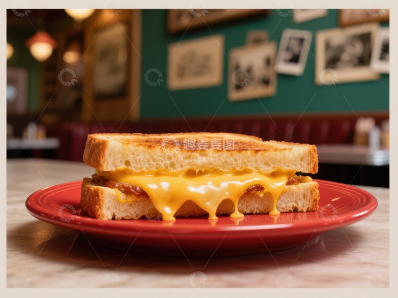 高清大图下载【趣麦麦图】金黄色烤面包夹融化的奶酪