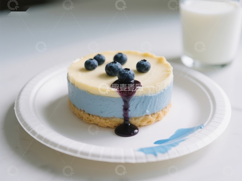 高清大图下载【趣麦麦图】蓝莓芝士蛋糕配牛奶
