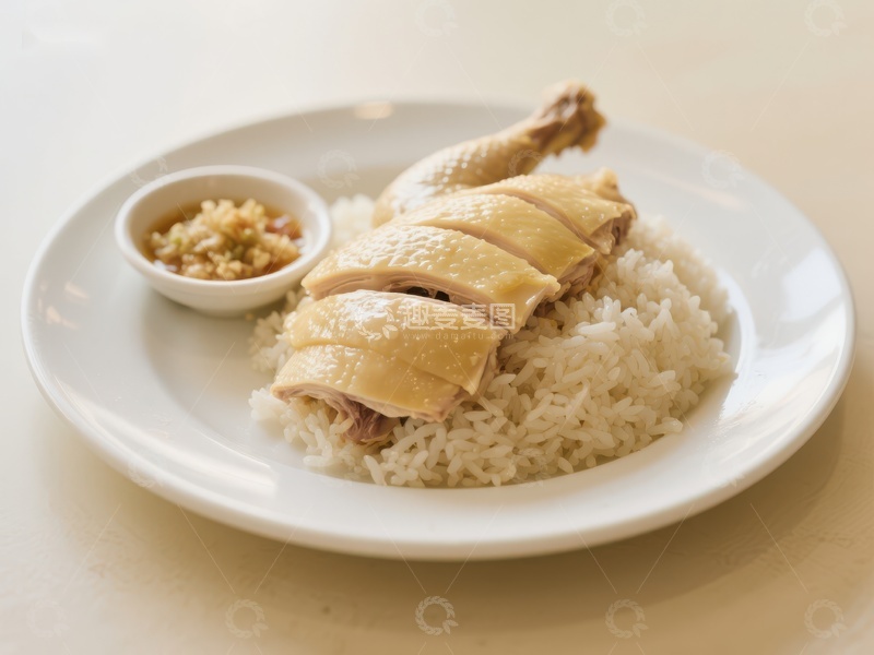 高清大图下载【趣麦麦图】白切鸡配米饭，佐以蒜蓉酱