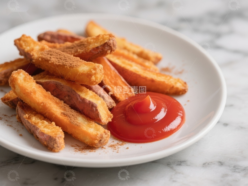 高清大图下载【趣麦麦图】金黄薯条配番茄酱