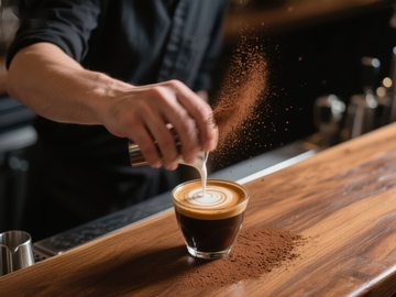 咖啡师撒粉装饰饮品