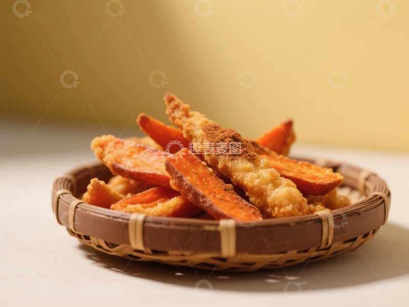 高清大图下载【趣麦麦图】香脆红薯条与炸物的美味组合