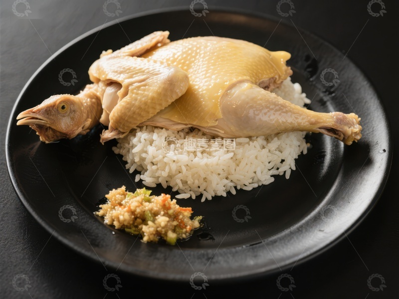 高清大图下载【趣麦麦图】白切鸡配米饭，经典中式美食