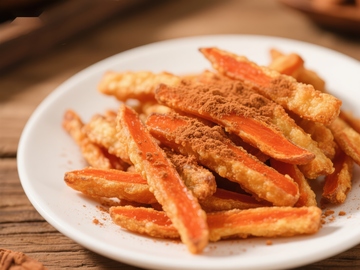 香脆胡萝卜条，撒上调味粉