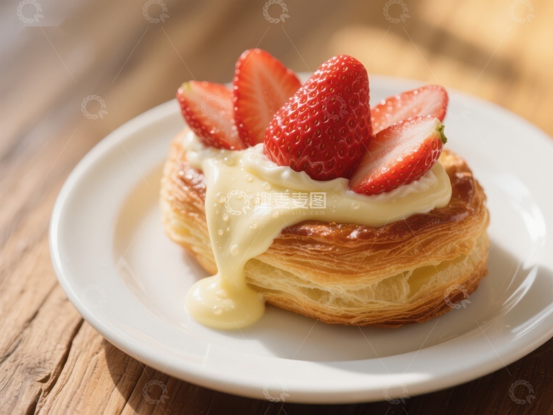 高清大图下载【趣麦麦图】草莓奶油酥皮甜点