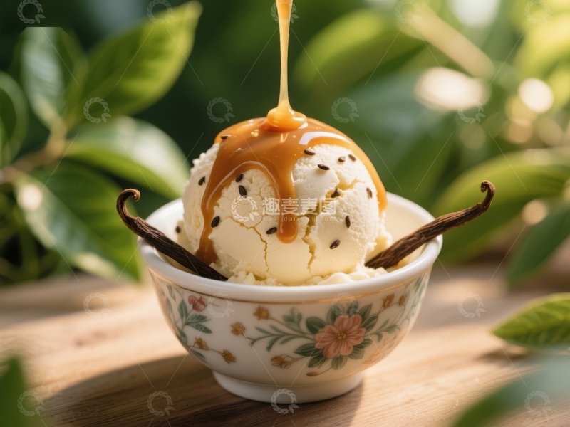 高清大图下载【趣麦麦图】焦糖淋面的香草冰淇淋