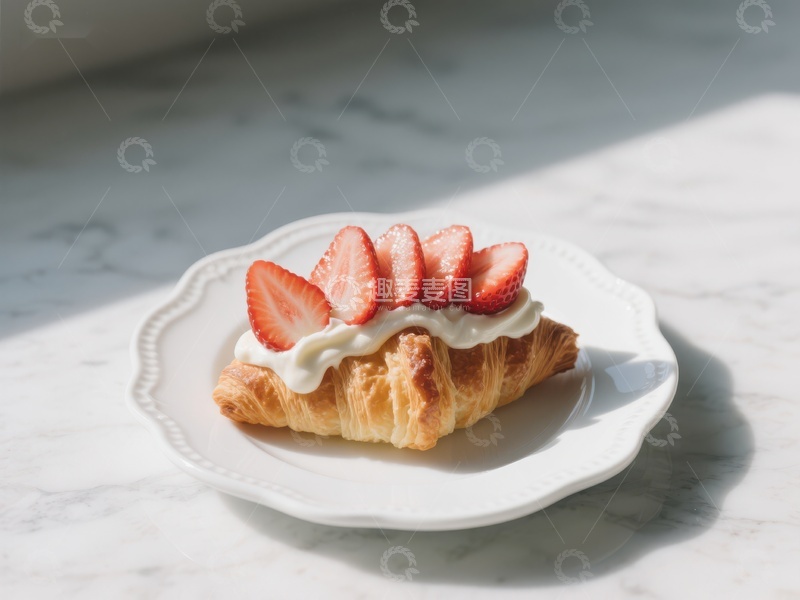 高清大图下载【趣麦麦图】草莓奶油羊角面包
