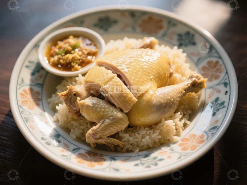 高清大图下载【趣麦麦图】白切鸡配米饭，佐以酱料