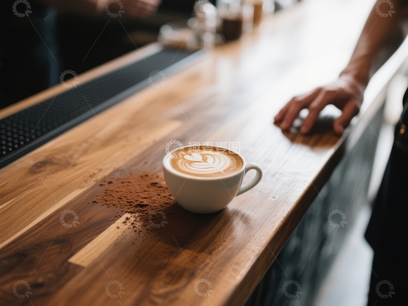 高清大图下载【趣麦麦图】木桌上的咖啡杯与手