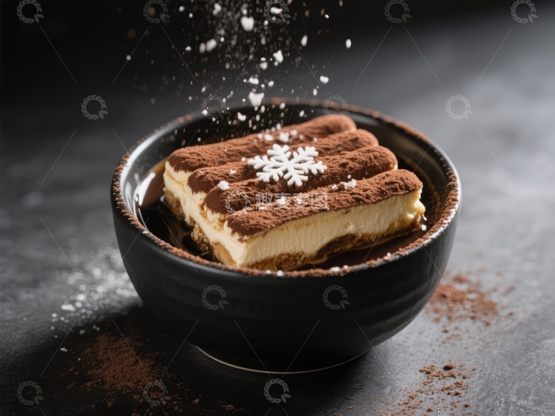 高清大图下载【趣麦麦图】提拉米苏甜点，撒上可可粉与糖霜