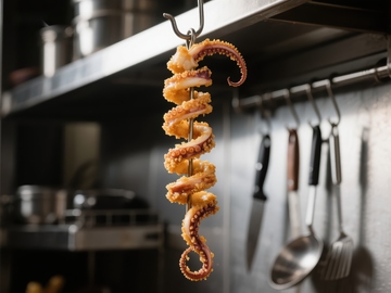 厨房悬挂的烤鱿鱼串