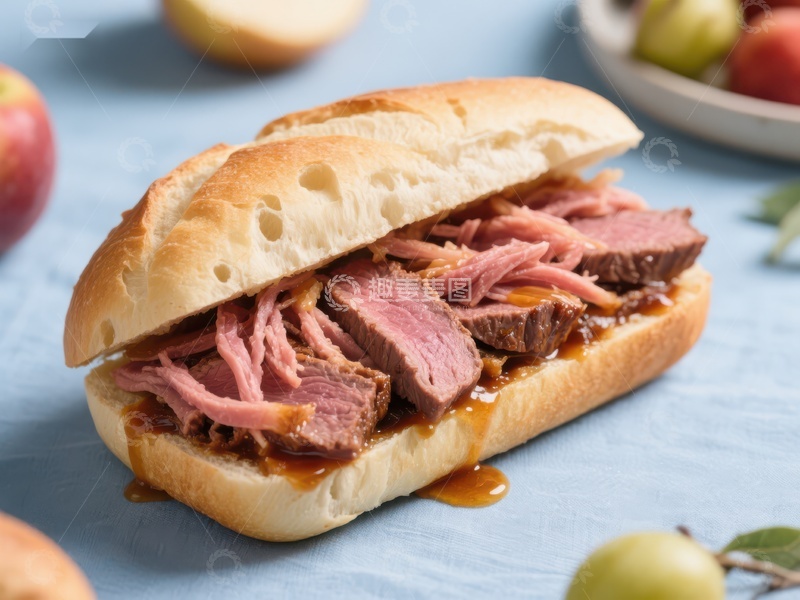 高清大图下载【趣麦麦图】美味烤肉三明治配浓郁酱汁