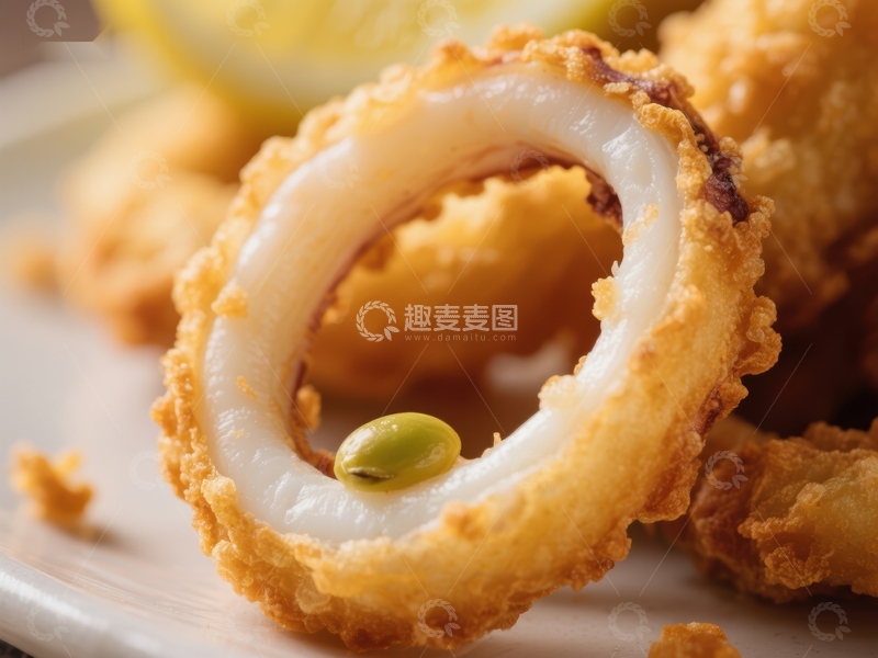 高清大图下载【趣麦麦图】金黄酥脆的鱿鱼圈特写