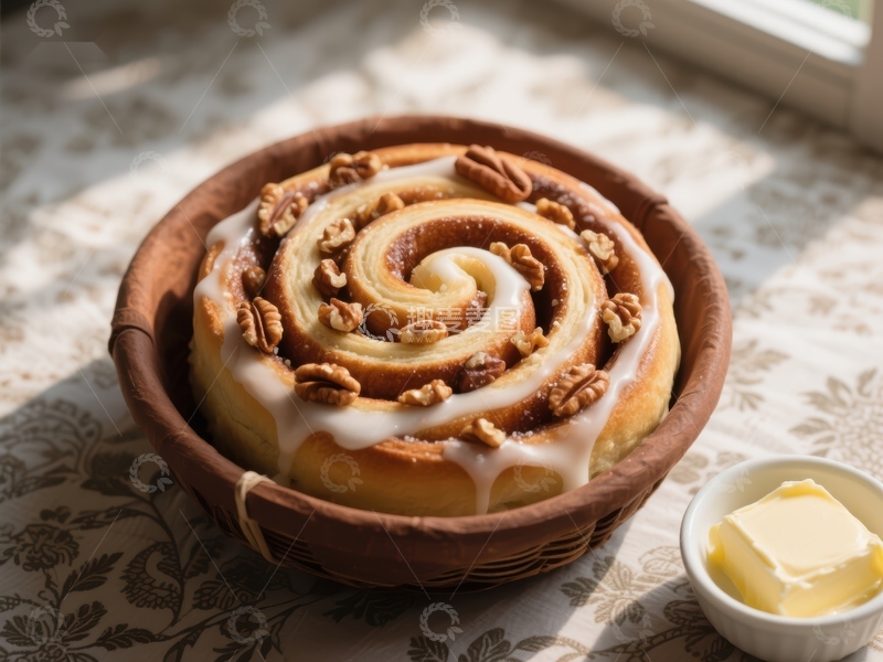 高清大图下载【趣麦麦图】核桃肉桂卷配奶油酱