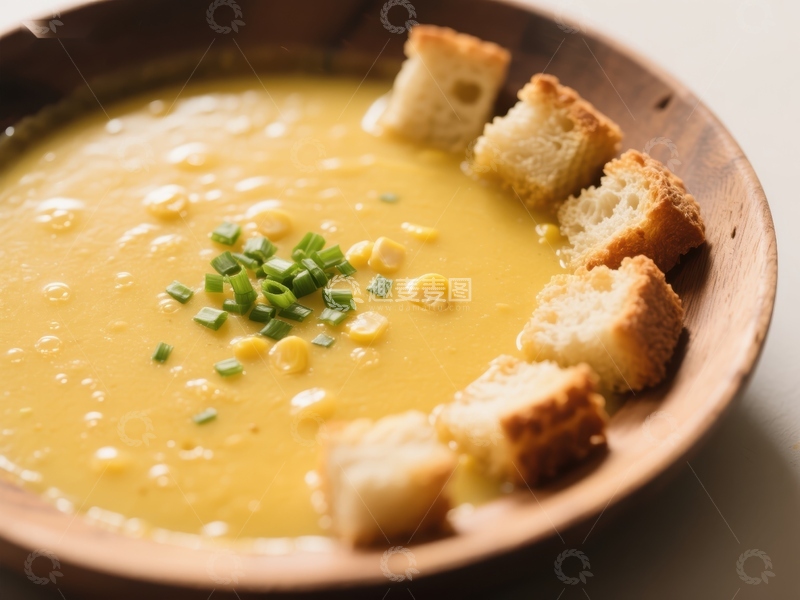 高清大图下载【趣麦麦图】奶油玉米汤配面包丁