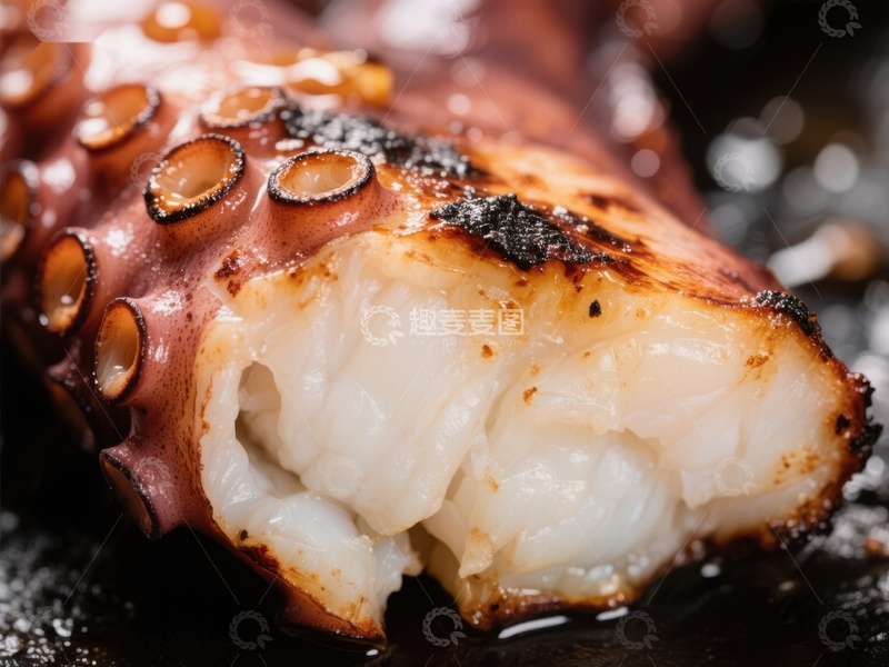 高清大图下载【趣麦麦图】烤制鱿鱼特写，鲜嫩多汁
