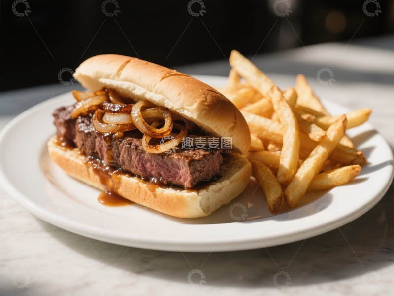 高清大图下载【趣麦麦图】美味牛肉汉堡配薯条