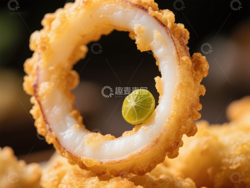 高清大图下载【趣麦麦图】金黄酥脆的鱿鱼圈配青柠