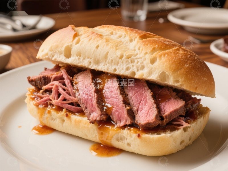 高清大图下载【趣麦麦图】鲜嫩牛肉三明治，搭配脆皮面包