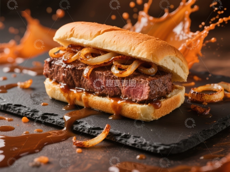 高清大图下载【趣麦麦图】美味牛肉汉堡配焦糖洋葱