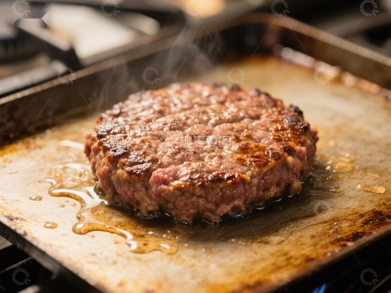 高清大图下载【趣麦麦图】煎锅上的美味汉堡肉饼