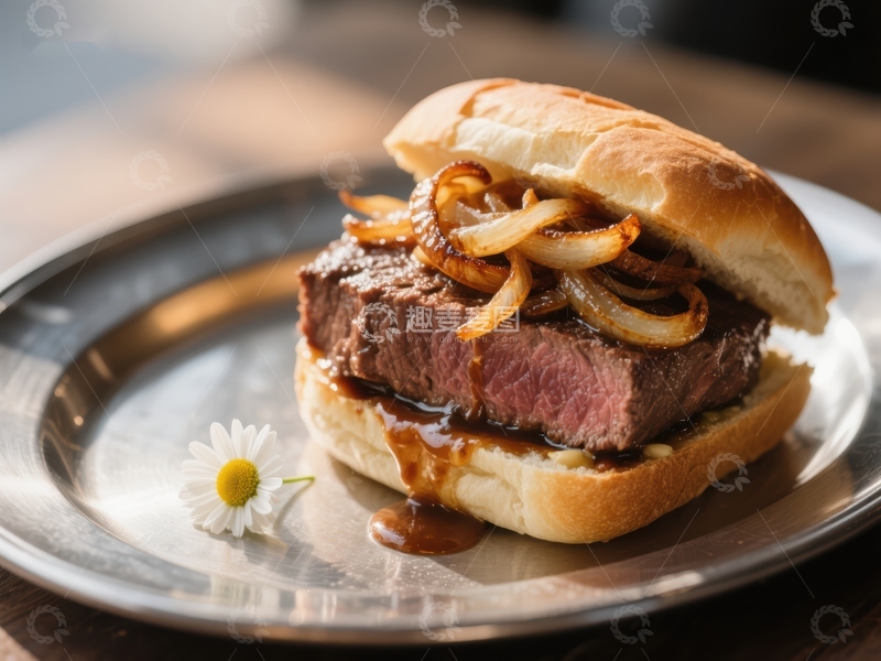 高清大图下载【趣麦麦图】焦糖洋葱牛肉汉堡