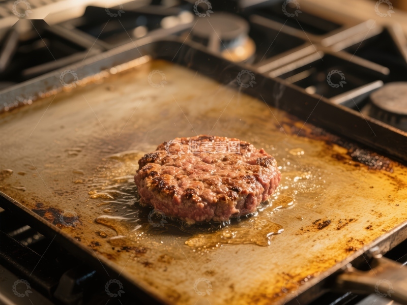 高清大图下载【趣麦麦图】煎锅上的牛肉饼正在烹饪