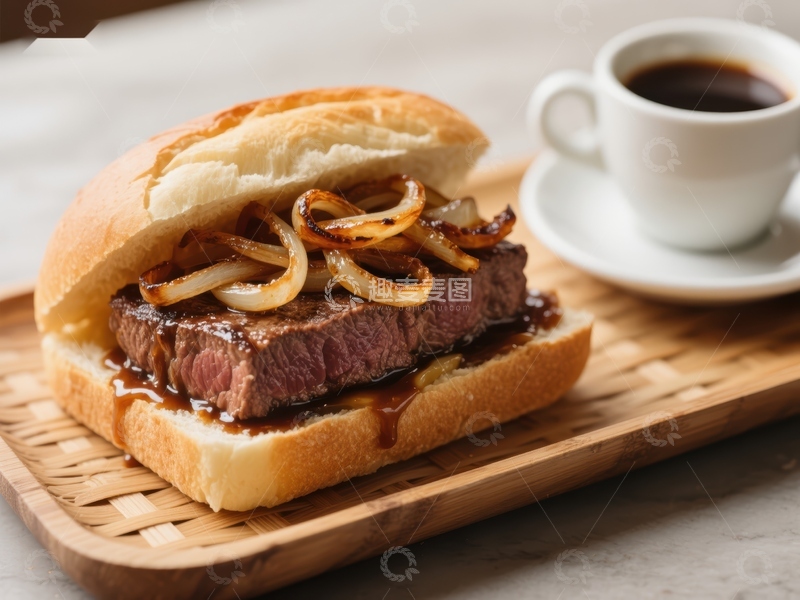 高清大图下载【趣麦麦图】牛肉汉堡配咖啡