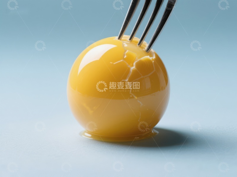 高清大图下载【趣麦麦图】叉子刺破黄色蛋黄球