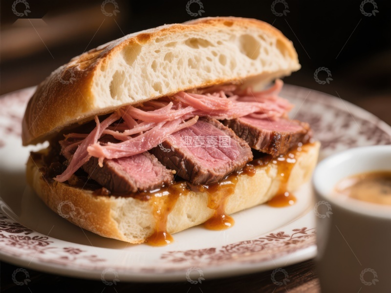 高清大图下载【趣麦麦图】美味烤肉三明治配浓郁酱汁