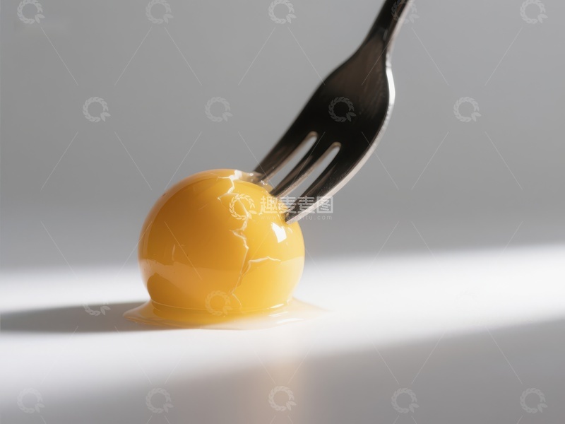 高清大图下载【趣麦麦图】叉子戳破蛋黄，液体缓缓流出
