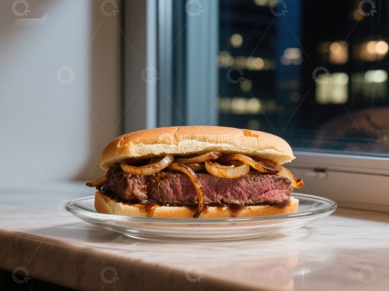 高清大图下载【趣麦麦图】美味牛肉三明治配焦糖洋葱