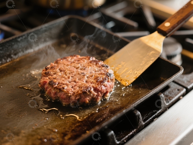 高清大图下载【趣麦麦图】煎锅上的汉堡肉饼