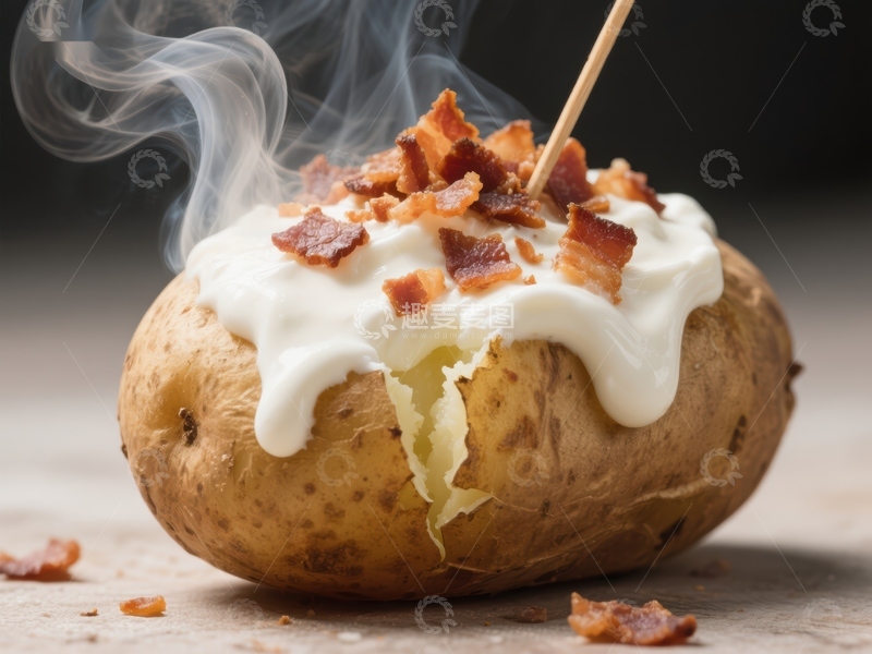 高清大图下载【趣麦麦图】热腾腾的烤土豆配奶油和培根