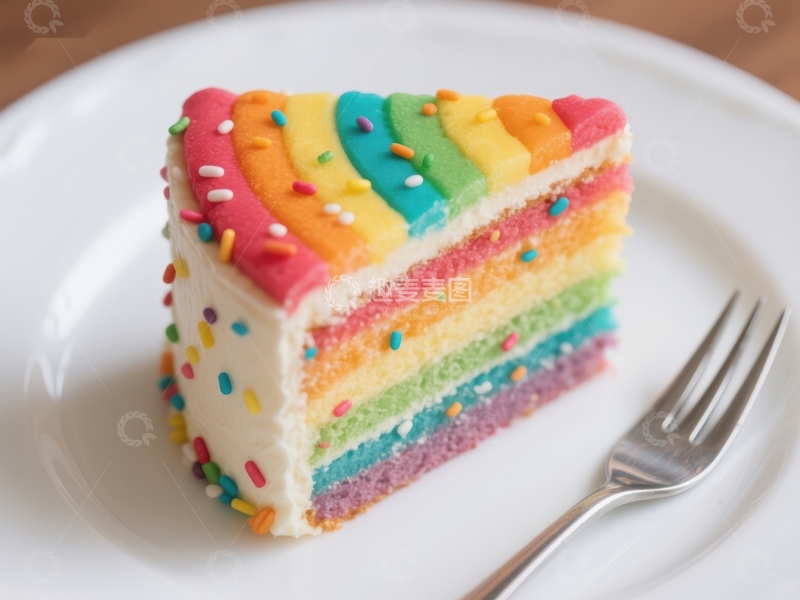 高清大图下载【趣麦麦图】彩虹蛋糕切片，色彩斑斓的甜点