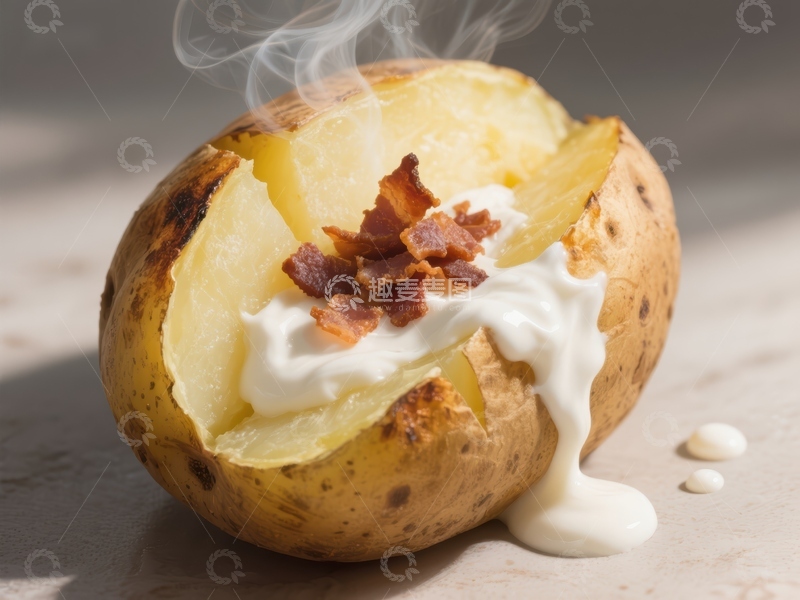 高清大图下载【趣麦麦图】热腾腾的烤土豆配酸奶油和培根