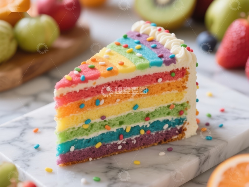 高清大图下载【趣麦麦图】彩虹蛋糕切片，色彩斑斓的美味