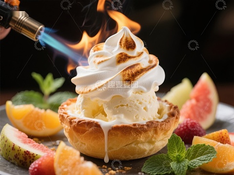 火焰烘焙冰淇淋甜点